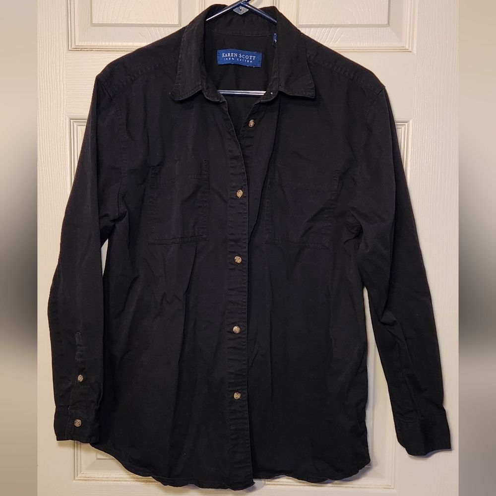 Karen Scott Women's long sleeve button front black (?dark blue?)